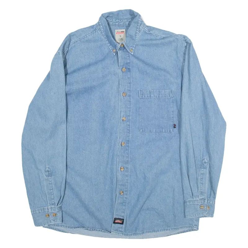 DICKIES Mens Denim Shirt Blue Long Sleeve L