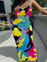 【Plus Size】 Colorblock All Over Print Cami Dress, Casual Sleeveless Bodycon Dress for Spring & Fall, Women's Clothes for ...