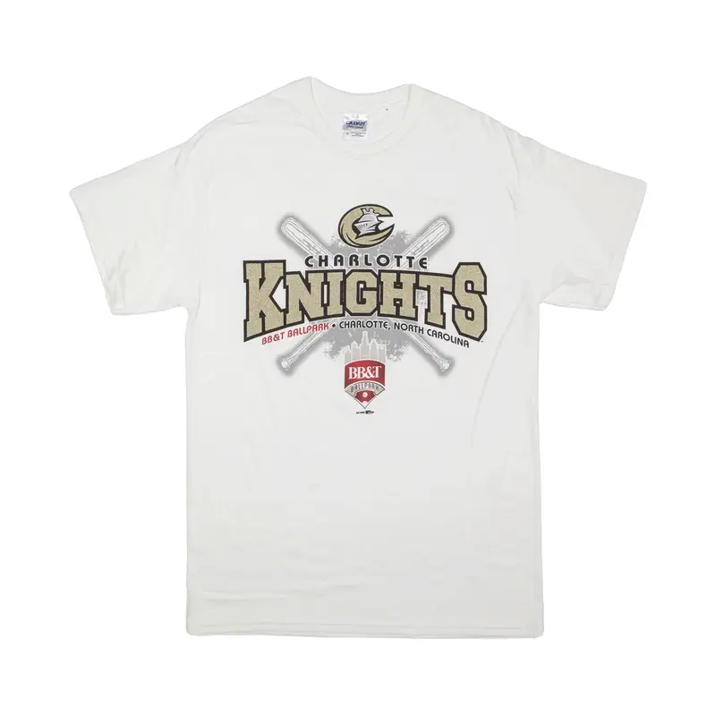 GILDAN Signed Charlotte Knights USA T-Shirt White Short Sleeve Mens M