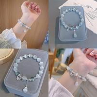 Elegant Grey Moonlight Glass Cat's Eye Bead Bracelet with Butterfly Charm - Dainty Adjustable Crystal Bracelet, Fashionable B...