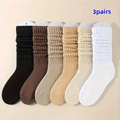 Random Color Women's Solid Color Ankle Socks, 3 Pairs Soft Comfortable Breathable Socks for Fall & Winter, Women's Socks for ...