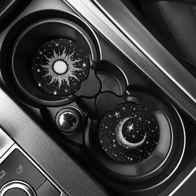 Star & Moon Pattern Car Coaster, 2 Counts Round Car Cup Holder Coaster, Car Interior Decoration Accessories for Women & Men, ...