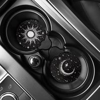 Star & Moon Pattern Car Coaster, 2 Counts Round Car Cup Holder Coaster, Car Interior Decoration Accessories for Women & Men, ...
