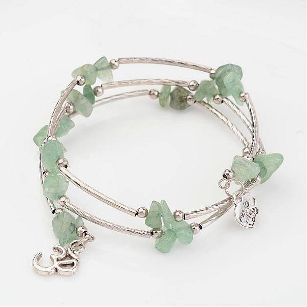 Three Loops Natural Green Aventurine Beaded Wrap Bracelets