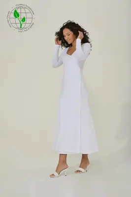 White Long Sleeve Maxi Dress w/ High Slit | Size: L | Color: #f8f8ff