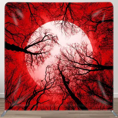 Trees Red Moon Fabric Backdrop Cover for Halloween - Aperturee