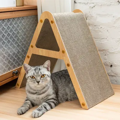 Conlun A-Shape Reversible Cat Scratcher Board for Indoor Cats Durable Corrugated Cardboard Scratch Pad with Solid Wood Frame ...