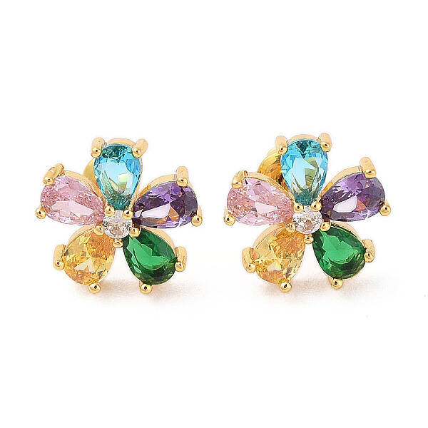 Rack Plating Brass Micro Pave Cubic Zirconia Stud Earrings