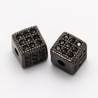 Cube Brass Micro Pave Cubic Zirconia Beads