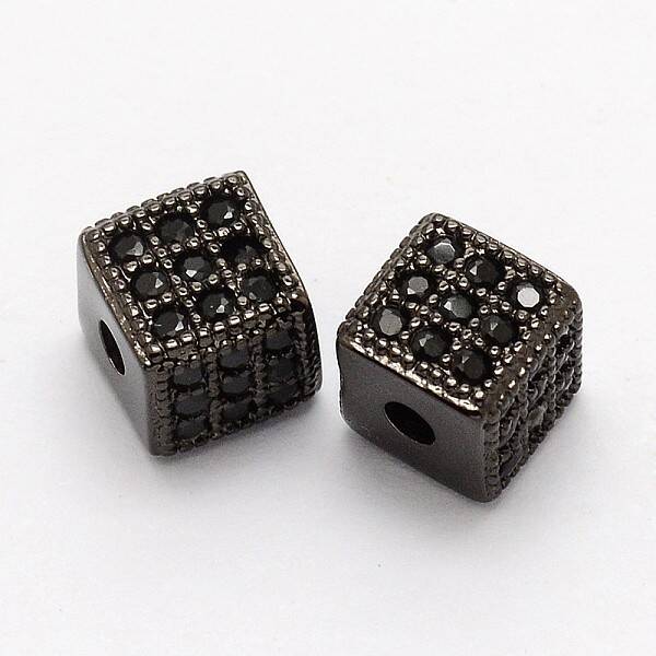 Cube Brass Micro Pave Cubic Zirconia Beads