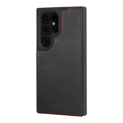 Samsung Galaxy S24 Ultra Leather Bumper Case - Black with Red Detail