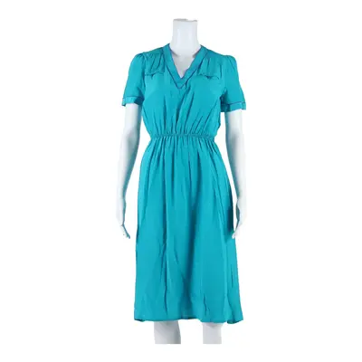RUE DE SOIE Womens A-Line Dress Blue Silk Short Sleeve Midi UK 4