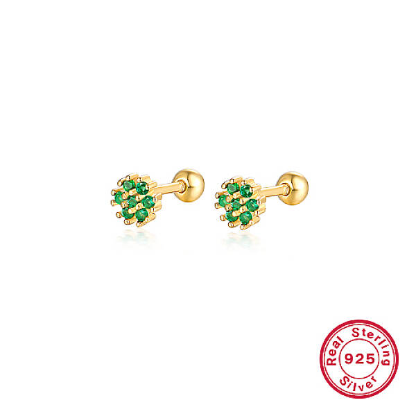 Real 18K Gold Plated 925 Sterling Silver Flower Stud Earrings