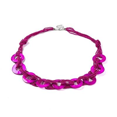 Spray Painted Disc Freshwater Shell & Acrylic Beaed Bib Necklaces