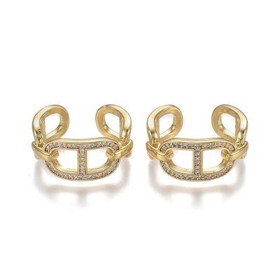 Adjustable Brass Micro Pave Clear Cubic Zirconia Cuff Rings