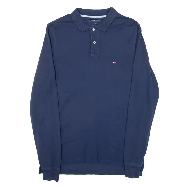 TOMMY HILFIGER Slim Fit Mens Polo Shirt Blue Long Sleeve M