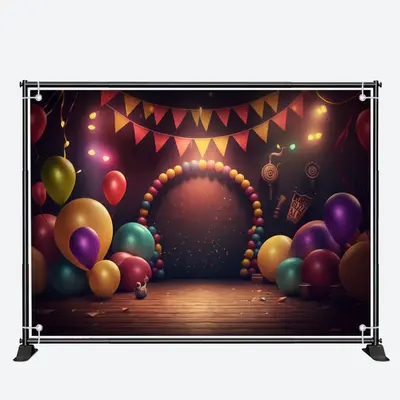 Deep Tones Balloons Wooden Floor Birthday Backdrop - Aperturee