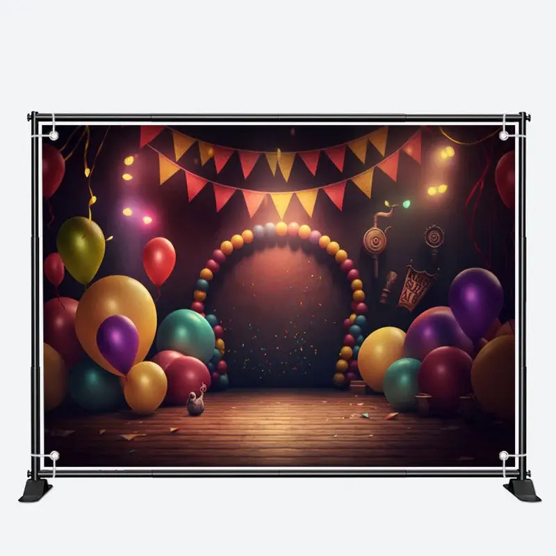 Deep Tones Balloons Wooden Floor Birthday Backdrop - Aperturee