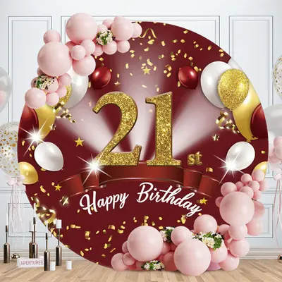 Aperturee Golden Glitter Balloons Circle 21St Birthday Backdrop