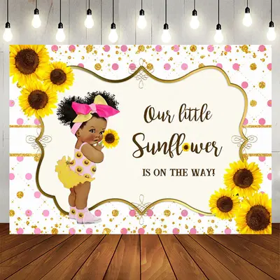 Aperturee Sunflowers Pink Spot Glitter Baby Shower Backdrop