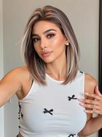 12 Inch Short Straight Wigs for Women, Gorgeous Fluffy Wigs without Bangs, Synthetic Lace Front Wigs for Party, Daily Use