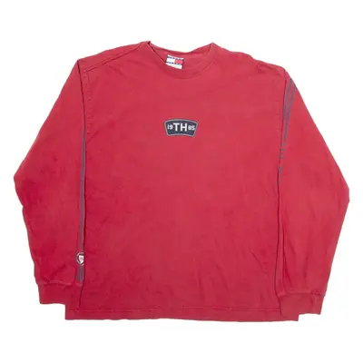TOMMY JEANS Mens T-Shirt Red Long Sleeve L