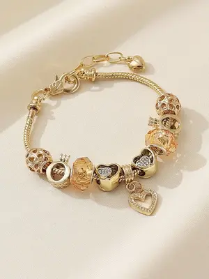Fashion Rhinestone Decorated Beaded Bracelet As Gift, Heart Charm Matching Bracelet, Fashion Accessories for Women & Girls, B...