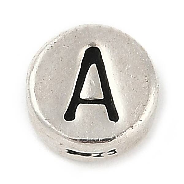 925 Sterling Silver Flat Round with Letter Beads