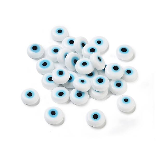 Handmade Evil Eye Lampwork Flat Round Bead