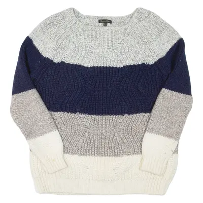 MASSIMO DUTTI Womens Jumper Cream Colourblock Chunky Knit Wool M