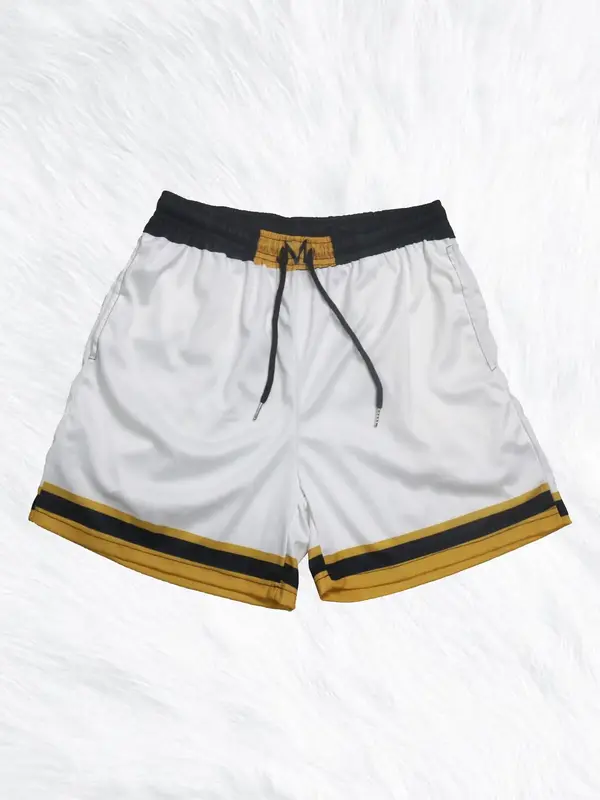 Men's Regular Fit Contrast Binding Drawstring Waist Sports Shorts, Gym Shorts, Casual Pocket Shorts for Summer, Breathable Me...