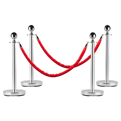 Garvee Stainless Steel Stanchion Post Queue with Red Velvet Rope, Sand Injection Hollow Base, Durable Zinc Alloy Hooks, 5 FT,...