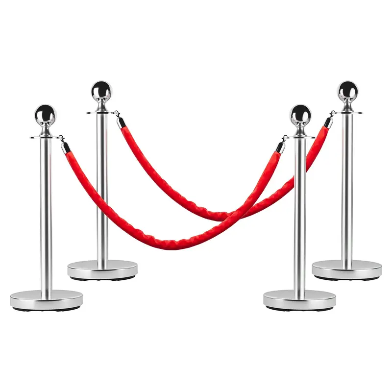 Garvee Stainless Steel Stanchion Post Queue with Red Velvet Rope, Sand Injection Hollow Base, Durable Zinc Alloy Hooks, 5 FT,...