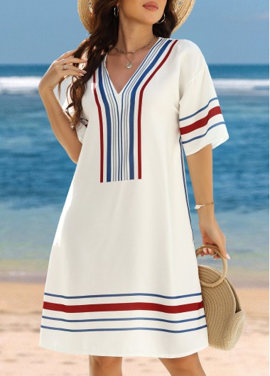 Modlily Tummy Coverage Striped White Cover Up - 4XL