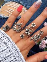 Flower & Leaf Design Cuff Ring, Fashion Accessories for Women & Men, Trendy All-match & Exquisite Jewelry for Birthday Gift, ...