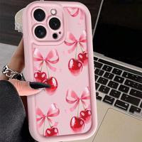 Cherry & Bowknot Pattern Phone Case, Cute Decorative Phone Protector Cover, Anti-drop Cellphone Protective Case, Total Protec...