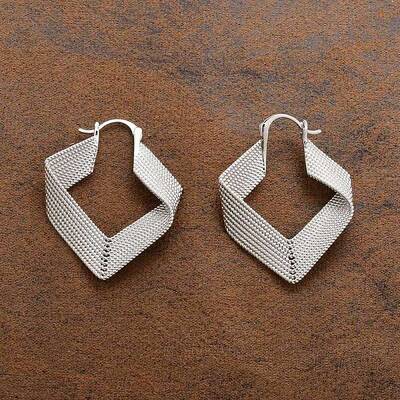 Textured Rhombus Brass Hoop Earrings for Women