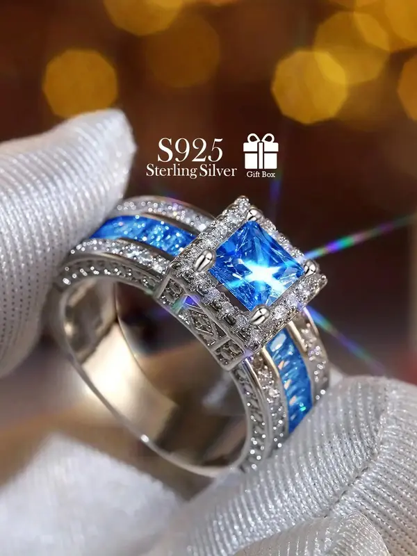 S925 Sterling Silver Luxury Artificial Zircon Decorated Ring, Elegant Engagement Ring for Women, Trendy All-match & Exquisite...