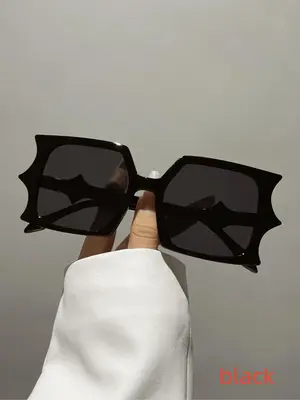 Unisex Trendy Minimalist Plain Color Bat Frame Design Sunglasses, Vintage Black Sunglasses for Everyday Use, Fashionable Vers...