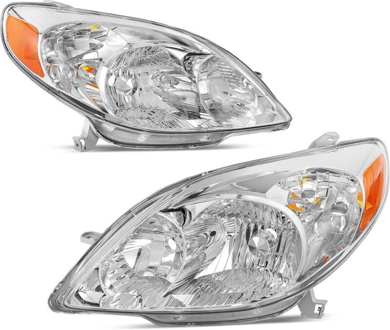 YITAMOTOR® Headlight Assembly Compatible with 2003-2008 Toyota Matrix Replacement Headlamp Chrome Housing Amber Reflector Cl...