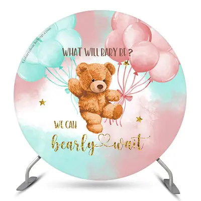 Aperturee What Will Baby Be Bear Round Gender Reveal Backdrop | Circle Backdrop Baby Shower | Custom Round Backdrop | Round B...