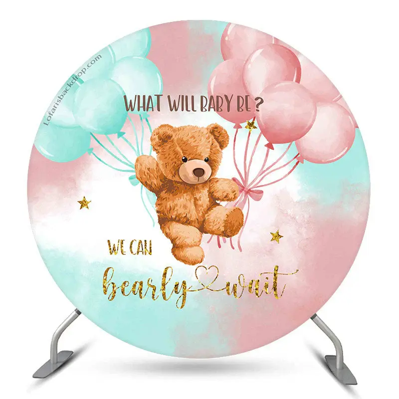 Aperturee What Will Baby Be Bear Round Gender Reveal Backdrop | Circle Backdrop Baby Shower | Custom Round Backdrop | Round B...