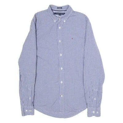 TOMMY HILFIGER Custom Fit Mens Shirt Blue 80s Gingham Long Sleeve XS