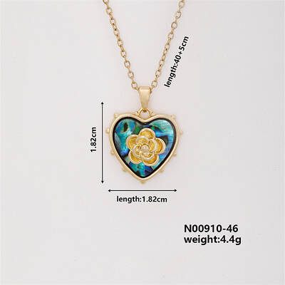 Vintage Brass Micro Pave Cubic Zirconia Heart Pendant Necklace for Women