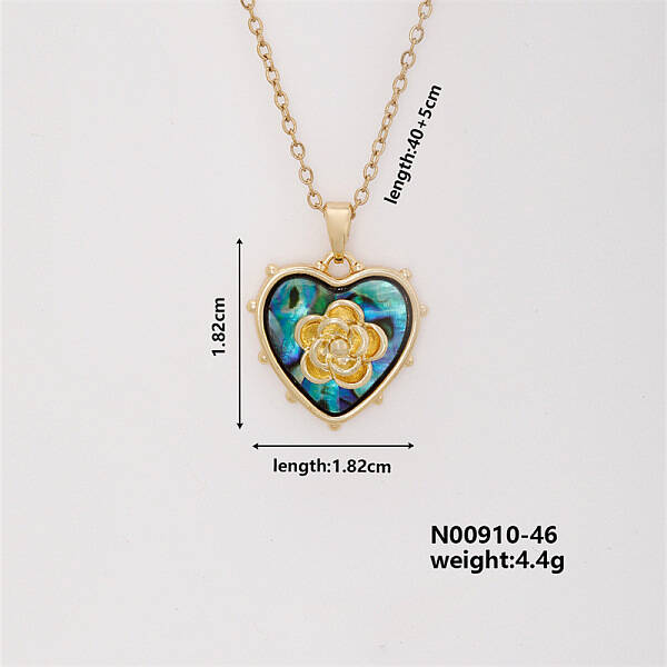 Vintage Brass Micro Pave Cubic Zirconia Heart Pendant Necklace for Women