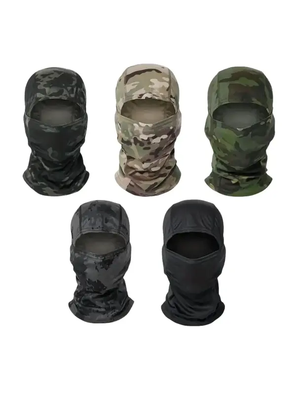 Camo Pattern Full Face Mask, 5pcs Breathable Balaclava Face Cover for Men & Women, Outdoor Sports Accessories for Cycling, Sk...