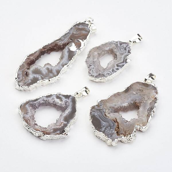 Natural Geode Agate Pendants