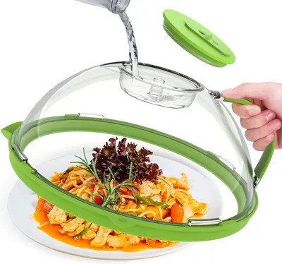 Upgraded Microwave Splatter Cover for Food,Clear Microwave Cover with Water Steamer,Transparent Utensils Food Cover Storage O...