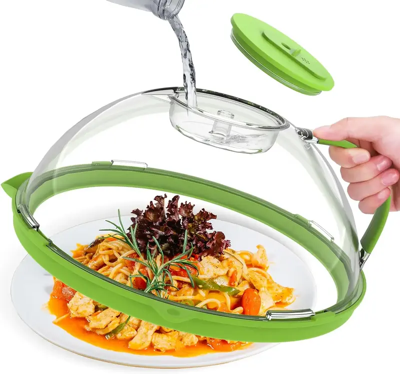 Upgraded Microwave Splatter Cover for Food,Clear Microwave Cover with Water Steamer,Transparent Utensils Food Cover Storage O...