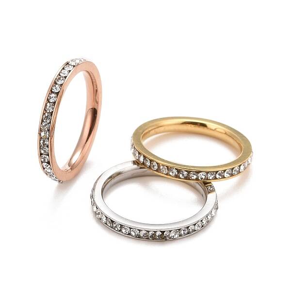 304 Stainless Steel Rhinestone Rings Set